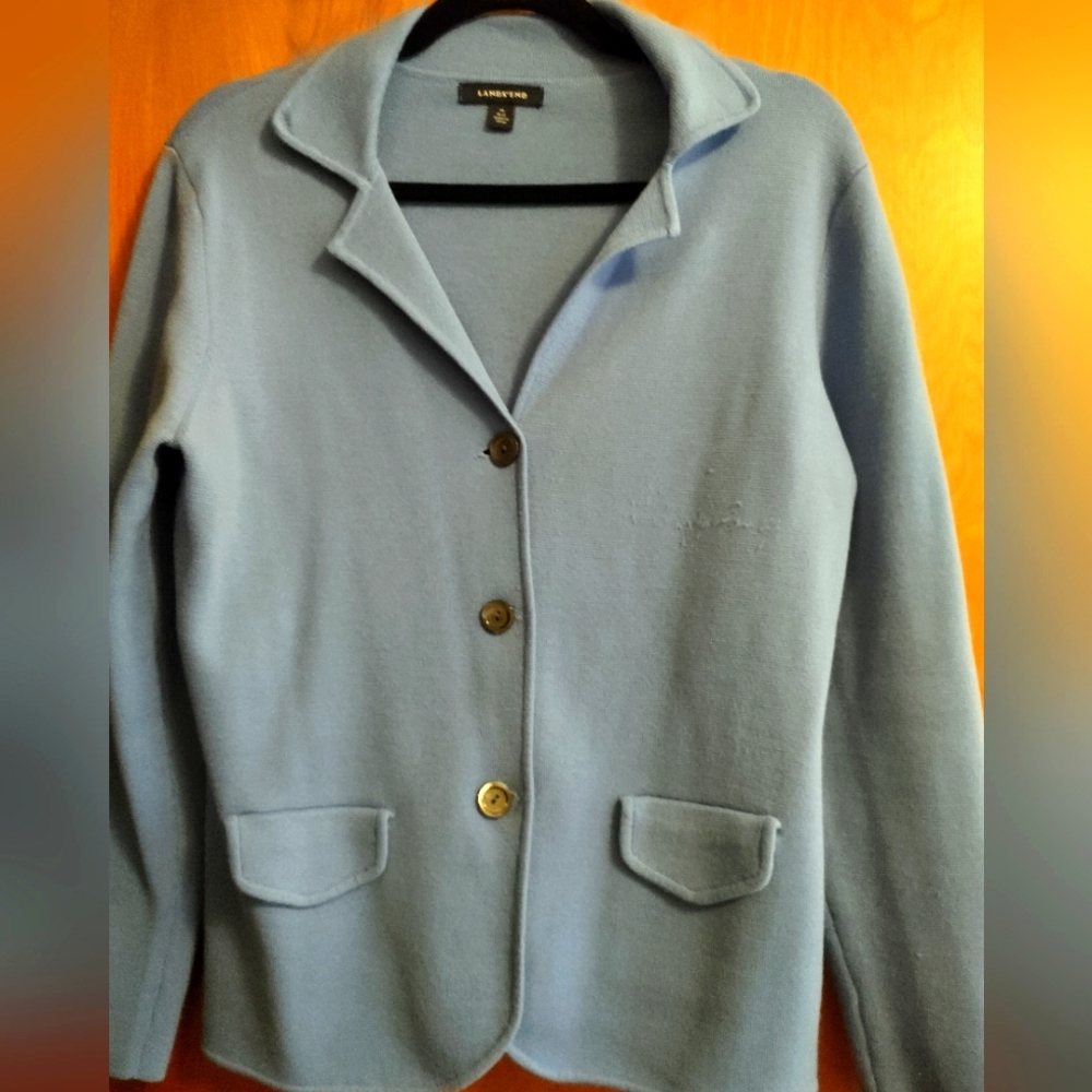 Periwinkle blue sweater blazer from Lands End. Women's M.